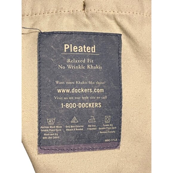 Vintage Dockers Trousers Mens 40 x 28 Corduroy Pleated Cuffed Pockets Tan Khaki - Picture 7 of 7